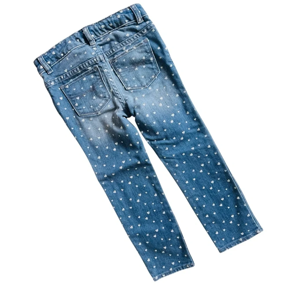 GAP Kids Heart Print Skinny Cotton Blend Jeans Blue White Sz 4 Years - Picture 4 of 10